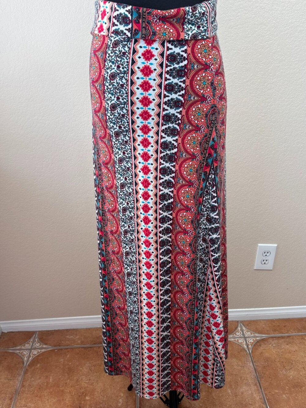 Boho Maxi Skirt Womens Stretch Waist Tribal Floral Print Long Skirt